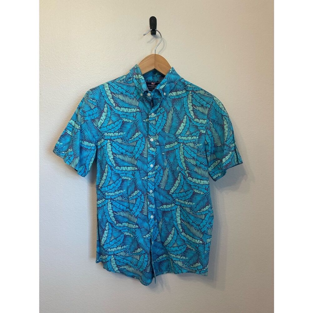 Vineyard Vines Slim Fit Murray Shirt Blue Tropical Short Sleeve Button-Up Shirt